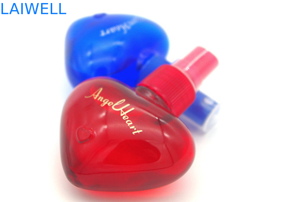 Cruches en plastique d'ANIMAL FAMILIER de parfum 40ML de capacité portative faite sur commande en forme de coeur de jet avec le couvercle à visser