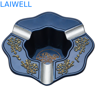 130*130MM Polissé Nickel Plated And Die Casting Couleur bleue cendrier portable sur mesure avec fond de velours