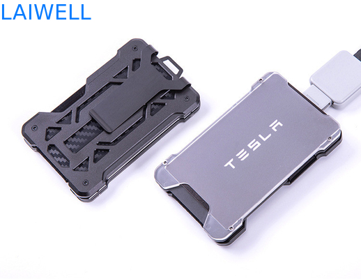 60*94*10MM Gris Portefeuilles RFID personnalisés en aluminium Portefeuille de carte avec AirTag Tracker et pince en acier