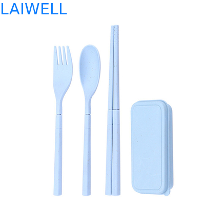 Eco Wheat Straw Fiber Blue Folding 3-PC Flatware Set Accents de table durables personnalisables et réutilisables pour votre entreprise écologique