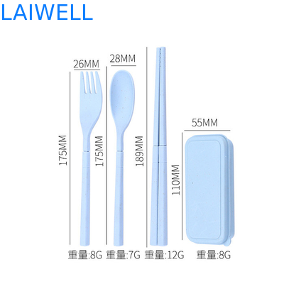 Eco Wheat Straw Fiber Blue Folding 3-PC Flatware Set Accents de table durables personnalisables et réutilisables pour votre entreprise écologique