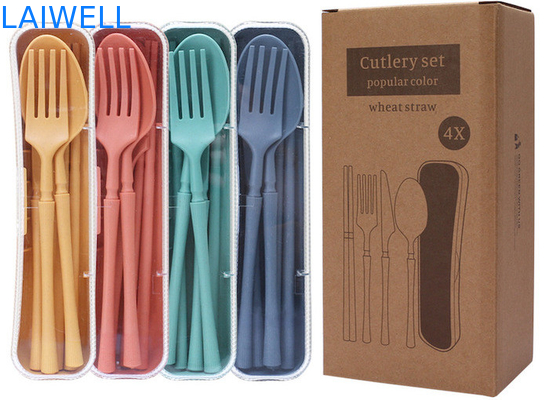 Ensemble de couverts pliables de 4 PC résistant aux températures élevées accessoires de vaisselle écologique en fibre de paille de blé Tailles différentes