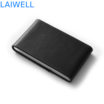 Support en aluminium en cuir noir de carte nominative de portefeuille de carte d'unité centrale d'imitation portative