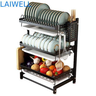 Métal noir de heght de catégorie alimentaire de 55.5cm vidangeant le support de plat de support/tenture portatif