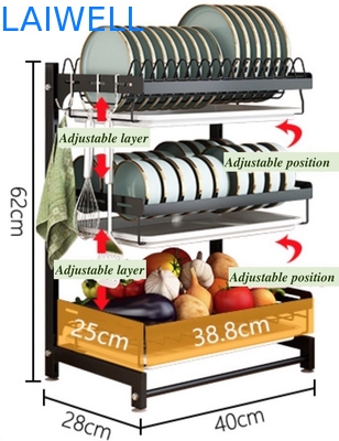 GV de vaisselles de cuisine d'acier inoxydable du contrat 400*280*620mm organisateur de support de plat de 3 couches