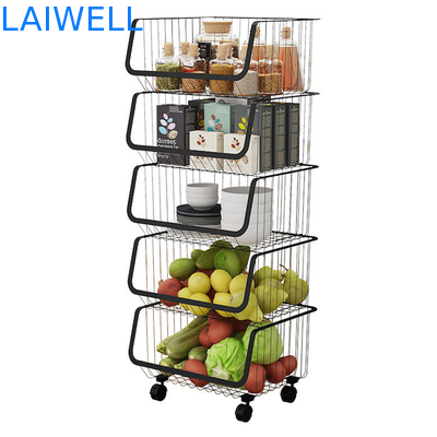 Support de étagère végétal multicouche de vaisselles de cuisine démontables d'acier inoxydable de noir d'OEM