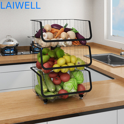 Support de étagère végétal multicouche de vaisselles de cuisine démontables d'acier inoxydable de noir d'OEM