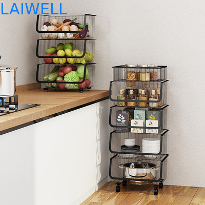 Support de étagère végétal multicouche de vaisselles de cuisine démontables d'acier inoxydable de noir d'OEM