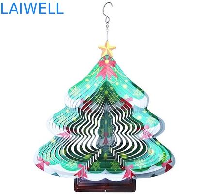 Carillons de vent tournants d'arbre de Noël du fileur 3D de vent en métal de la largeur 27cm