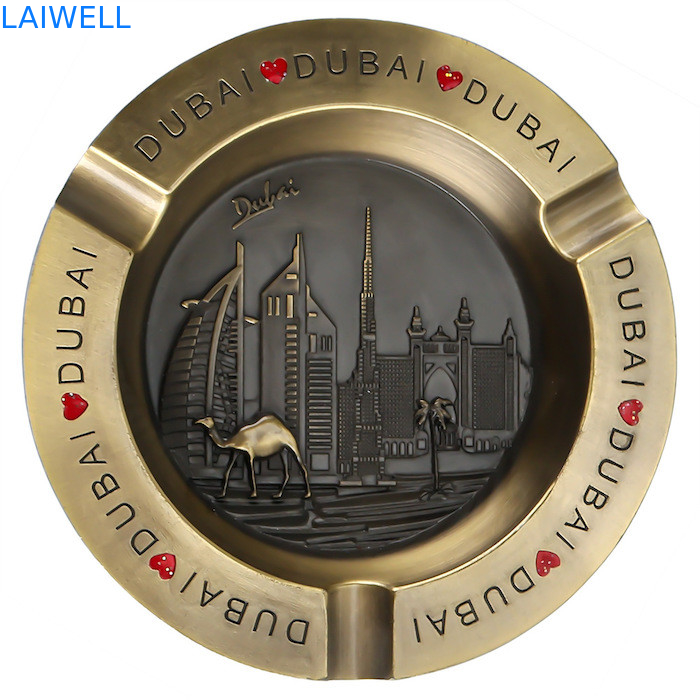 110*110MM Couleur dorée élégante Forme ronde Fusion sous pression Zinc alliage métallique Ceniveau de poche
