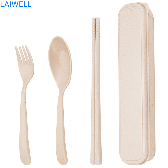 Portable Beige Couleur de paille de blé durable Fibre de 3 PC Plateforme réutilisable Eco Tableware Accessoires peuvent être utilisés plusieurs fois Léger Non toxique