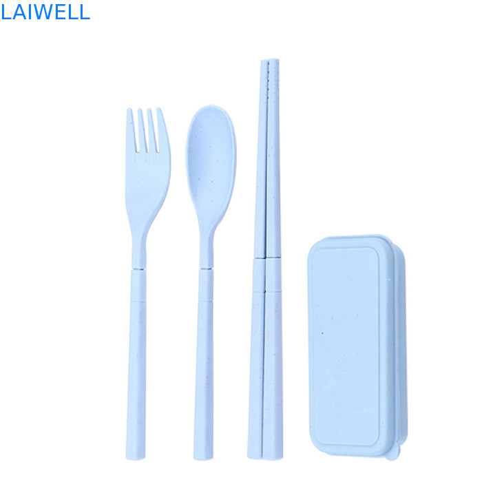 Eco Wheat Straw Fiber Blue Folding 3-PC Flatware Set Accents de table durables personnalisables et réutilisables pour votre entreprise écologique