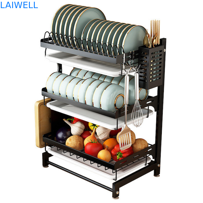 Métal noir de heght de catégorie alimentaire de 55.5cm vidangeant le support de plat de support/tenture portatif