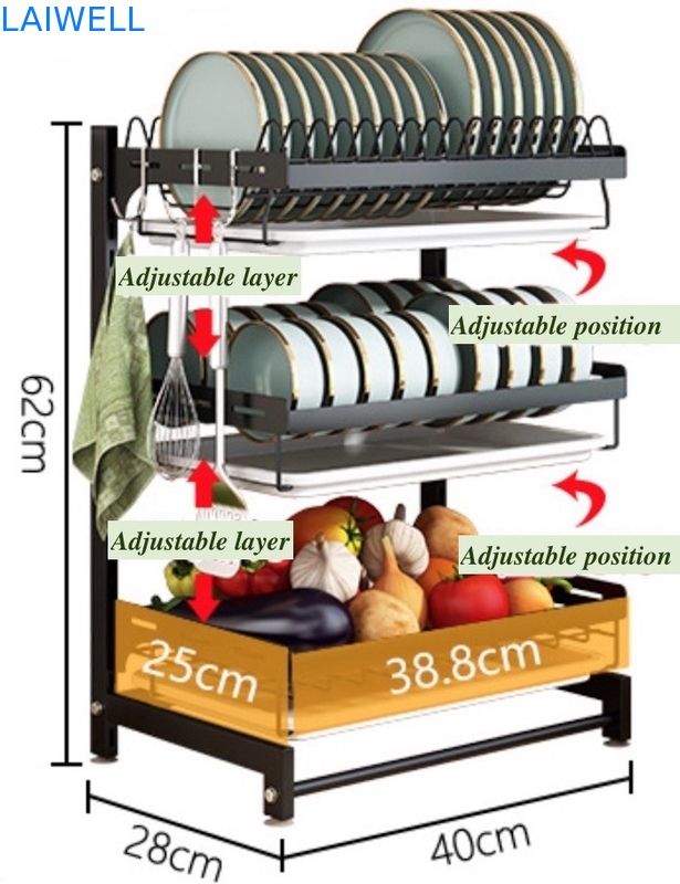 GV de vaisselles de cuisine d'acier inoxydable du contrat 400*280*620mm organisateur de support de plat de 3 couches